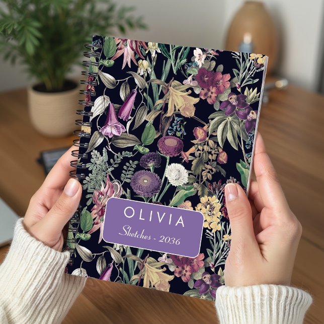 Cuaderno Elegante patrón floral negro flores hojas (Subido por el creador)