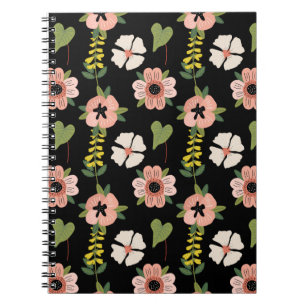 Cuaderno Elegante patrón floral sobre negro   Botánico chic