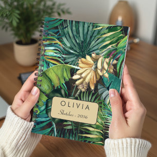 Cuaderno Elegante patrón floral tropical verde de hoja de p