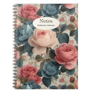 Cuaderno Elegante patrón floral vintage con Rosas