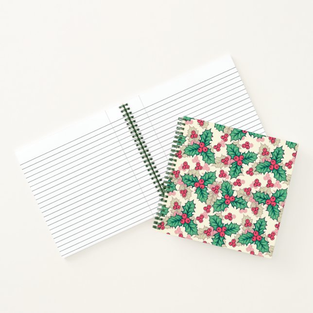 Cuaderno Elegante patrón floral vintage navideño holly | (Interior)