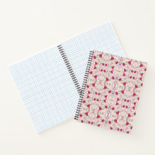 Cuaderno Elegante patrón floral vintage rosa y burgundy