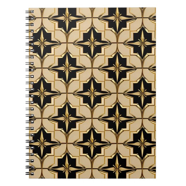 Cuaderno Elegante patrón geométrico de oro y negro (Frente)