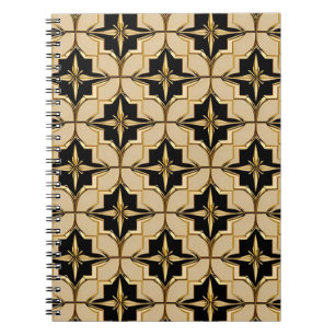 Cuaderno Elegante patrón geométrico dorado y negro