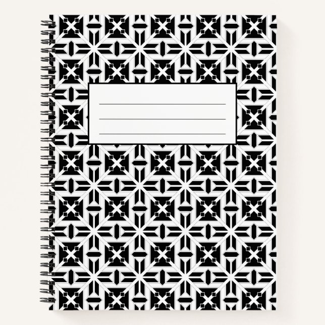Cuaderno Elegante patrón geométrico en blanco y negro (Anverso)