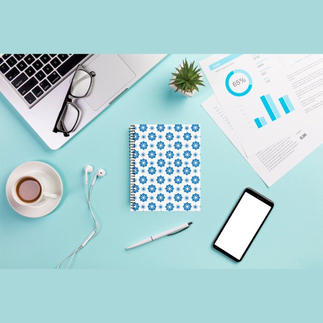 Cuaderno Elegante Patrón Geométrico Floral Azul Y Blanco (Subido por el creador)
