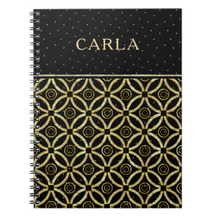 Cuaderno Elegante patrón geométrico negro y dorado brillant