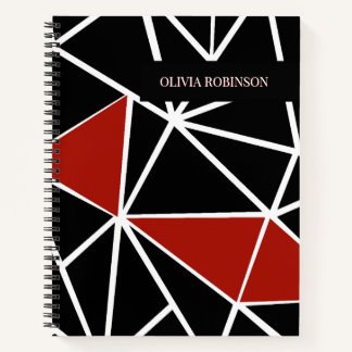 Cuaderno Elegante patrón geométrico negro y rojo