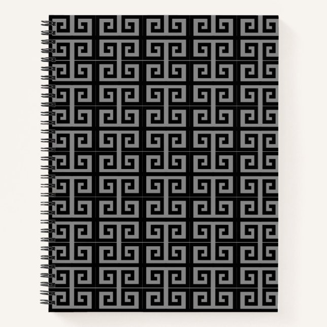 Cuaderno Elegante patrón griego negro y gris (Anverso)