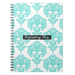 Cuaderno Elegante patrón moderno chic de damasco azul verdo