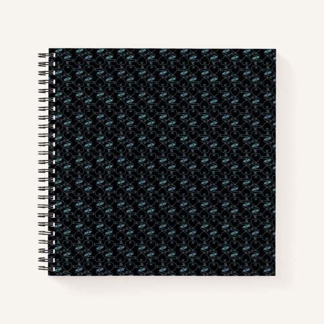 Cuaderno Elegante patrón moderno de Corazones y Claves Azul (Anverso)