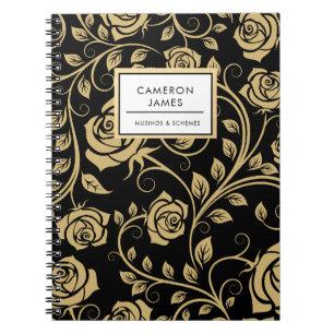 Cuaderno Elegante patrón negro y Rosa dorado en estilo retr
