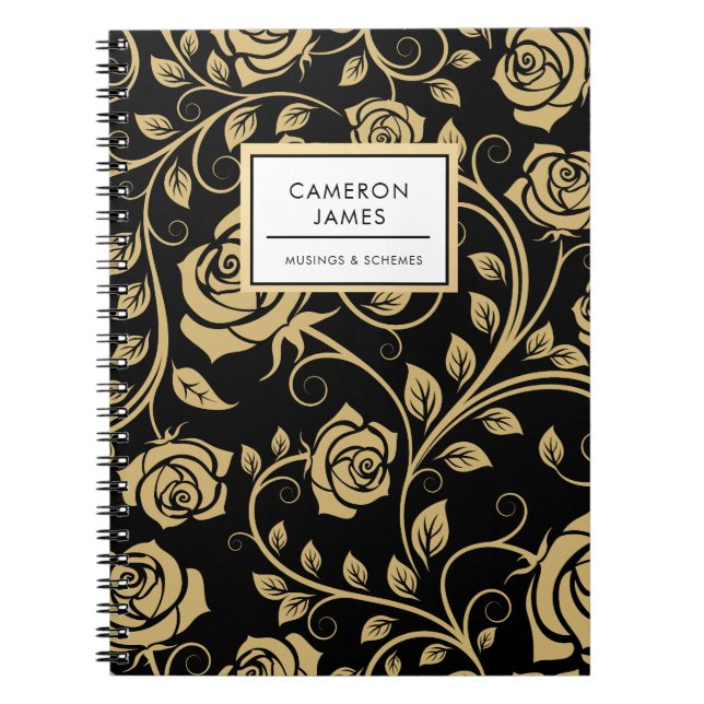 Cuaderno Elegante patrón negro y Rosa dorado en estilo retr (Frente)