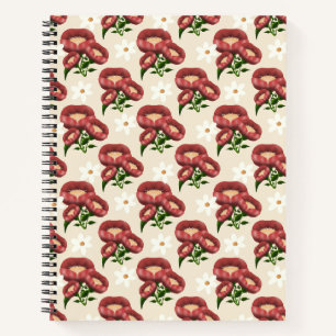 Cuaderno elegante Patte floral de amapola borgoña y margari