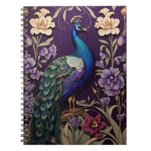 Cuaderno Elegante Pavo Real Sobre El Morado William Morris