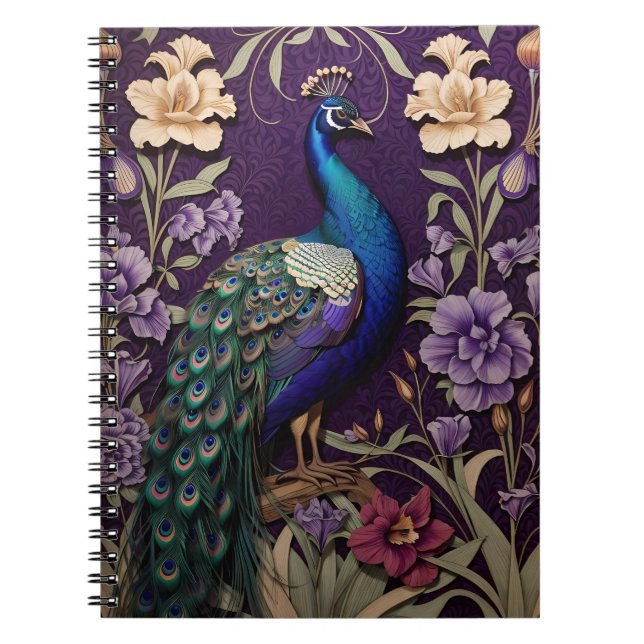 Cuaderno Elegante Pavo Real Sobre El Morado William Morris  (Frente)