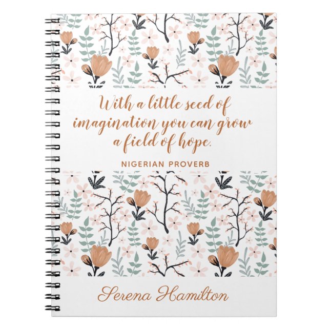Cuaderno Elegante Peach Inspirador Hope Cita Arte De Flores (Frente)