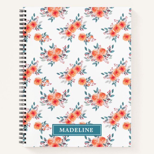 Cuaderno Elegante Peach y Floral Verde Personalizada (Anverso)