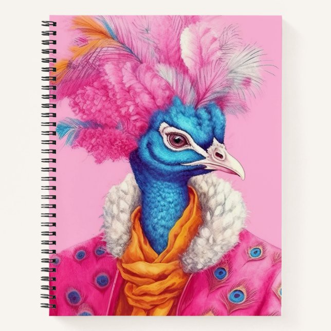 Cuaderno Elegante Peacock Animal Fashion Art Pink (Anverso)