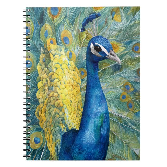 Cuaderno Elegante Peacock Verde azulado Feather Art (Frente)