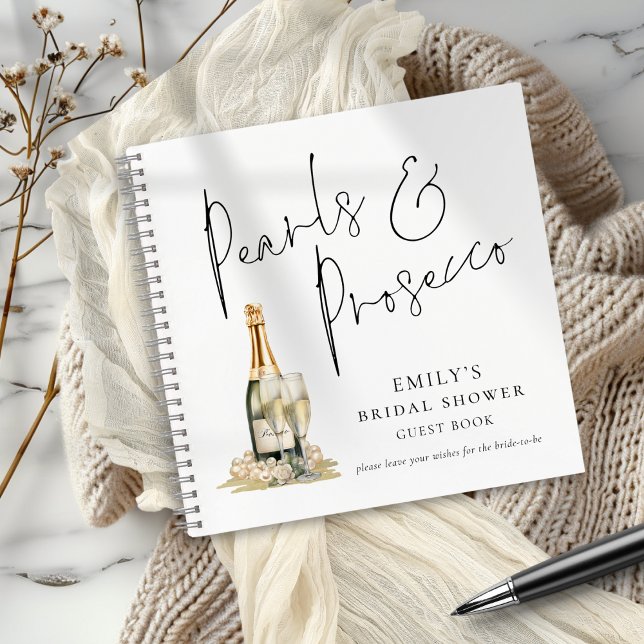 Cuaderno Elegante Pearls Prosecco Bridal Shower Guest Book (Subido por el creador)
