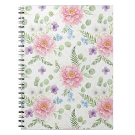Cuaderno Elegante Peonía Rosa y Floral Acuarela Lavanda