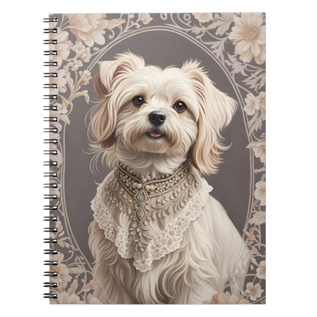 Cuaderno Elegante perro maltés William Morris inspirado (Frente)