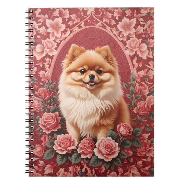 Cuaderno Elegante perro pomerano William Morris inspirado (Frente)