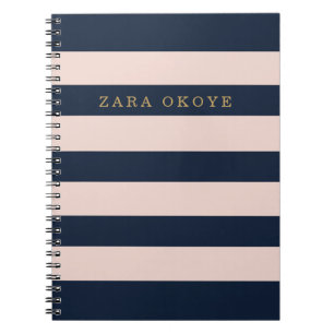 Cuaderno Elegante personalizado azul marino y rosa salmón r