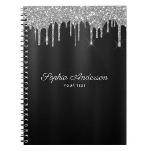 Cuaderno Elegante Personalizado de goteo de Purpurina negro