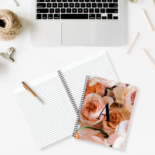 Cuaderno Elegante Personalizado Letra inicial A Rosas Monog