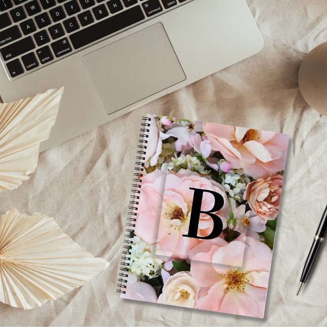 Cuaderno Elegante Personalizado Letra inicial B Rosas Monog (Subido por el creador)