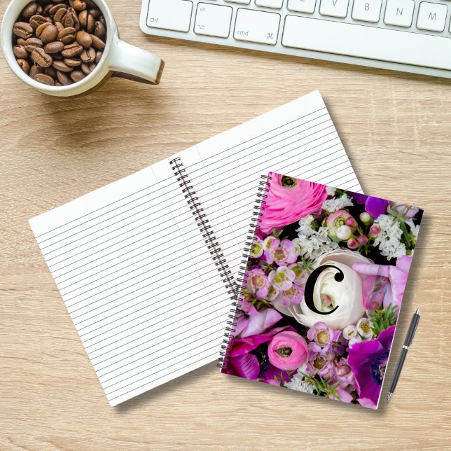 Cuaderno Elegante Personalizado Letra inicial C Rosas Monog (Subido por el creador)