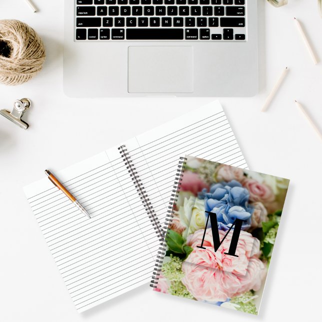 Cuaderno Elegante Personalizado Letra inicial M Rosas Monog (Subido por el creador)