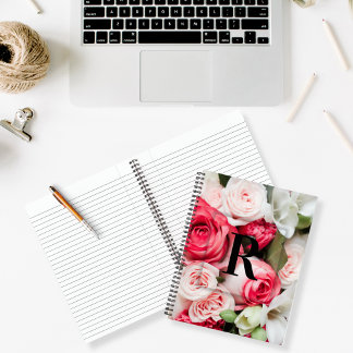 Cuaderno Elegante Personalizado Letra inicial R Rosas Monog