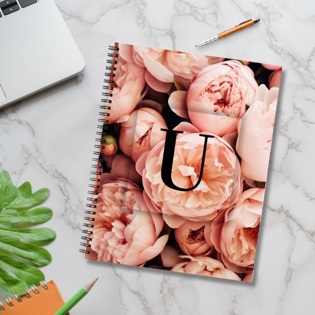 Cuaderno Elegante Personalizado Letra inicial Rosas U Monog (Subido por el creador)