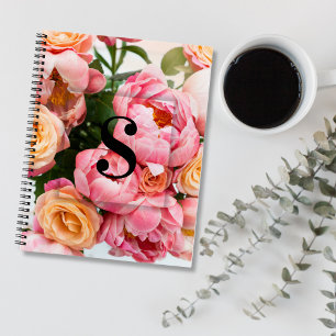 Cuaderno Elegante Personalizado Letra inicial S Rosas Monog