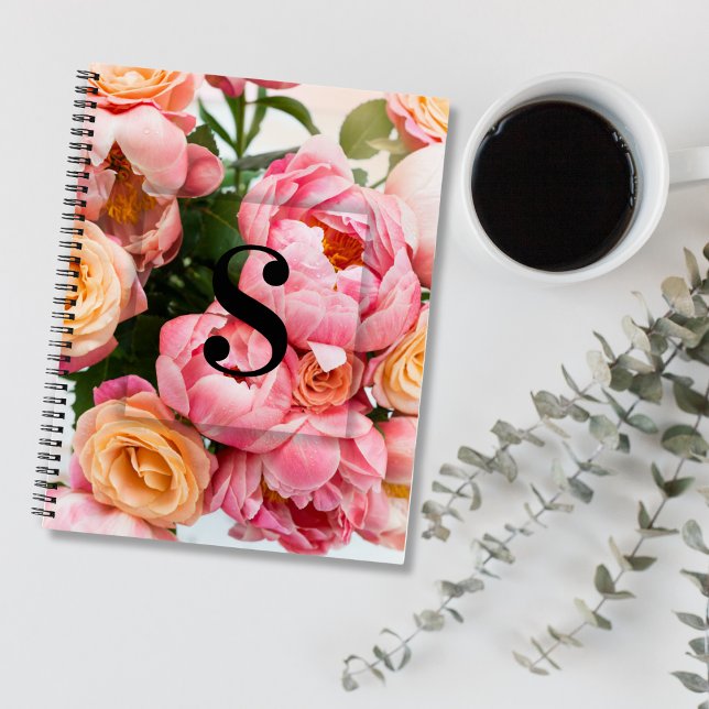 Cuaderno Elegante Personalizado Letra inicial S Rosas Monog (Subido por el creador)