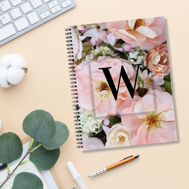 Cuaderno Elegante Personalizado Letra inicial W Rosas Monog (Subido por el creador)