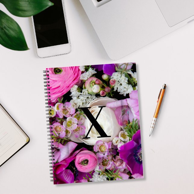 Cuaderno Elegante Personalizado Letra inicial X Rosas Monog (Subido por el creador)
