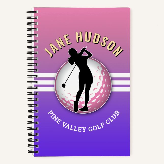 Cuaderno Elegante Personalizado Mujeres Golfer Diseño (Anverso)