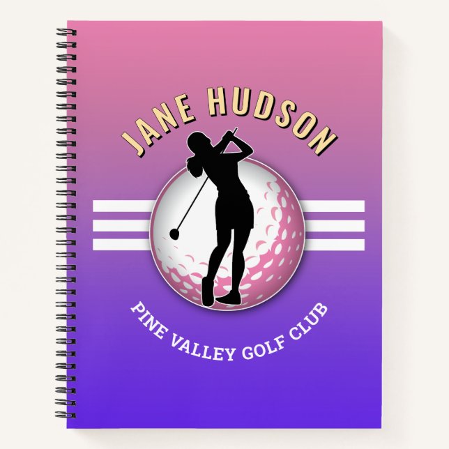 Cuaderno Elegante Personalizado Mujeres Golfer Diseño (Anverso)