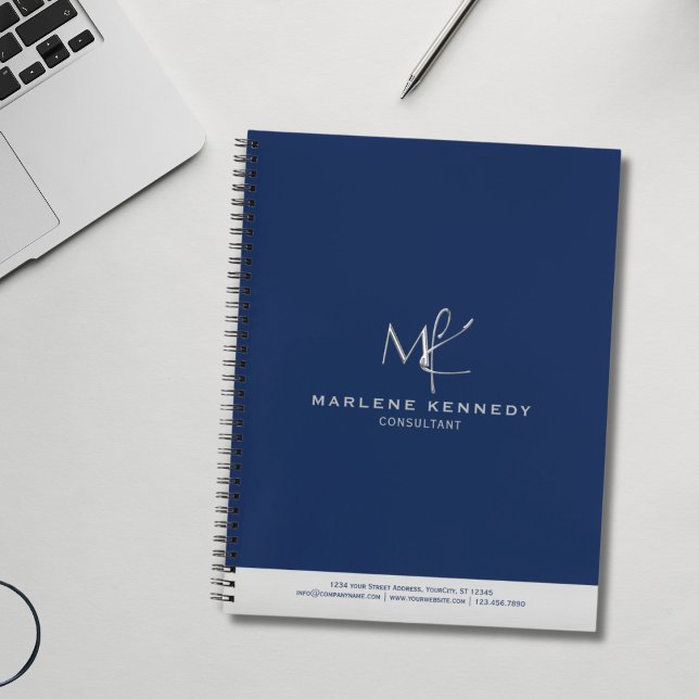 Cuaderno Elegante Personalizado Silver Monograma Marina Azu (Subido por el creador)
