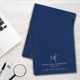 Cuaderno Elegante Personalizado Silver Monograma Marina Azu