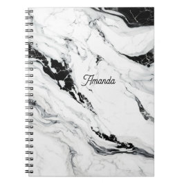 Cuaderno Elegante piedra abstracta de mármol blanco y negro