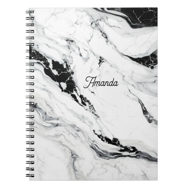 Cuaderno Elegante piedra abstracta de mármol blanco y negro (Frente)