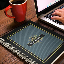 Cuaderno Elegante Pinstripe de Oro Negro Monogramado