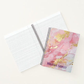 Cuaderno Elegante Pintura Rosa y Dorada Nombre Púrpura