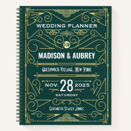 Cuaderno Elegante planificador de bodas Art Deco Gold Green
