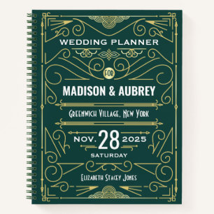 Cuaderno Elegante planificador de bodas Art Deco Gold Green